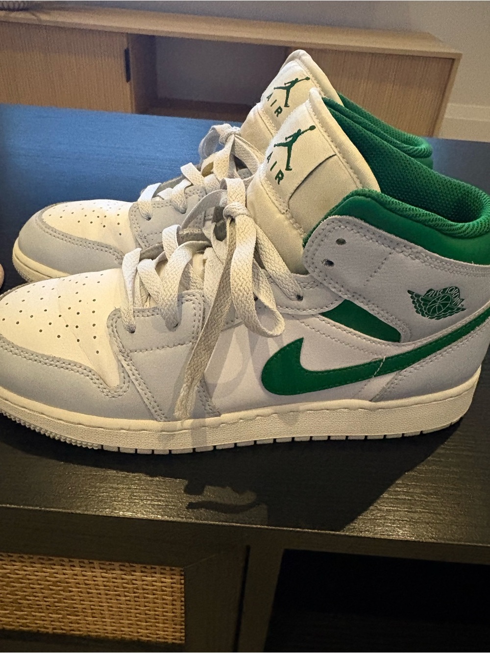 Jordan Kids White and Green High-Top Sneakers